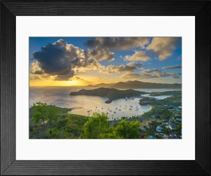 Framed Print : Caribbean, Antigua, English Harbour from Shirley Heights, Sunset Framed Print : Caribbean, Antigua, English Harbour from Shirley Heights, Sunset