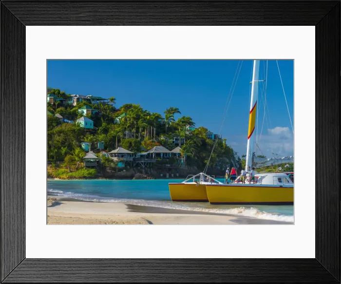 Framed Print : Antigua, Jolly Bay Beach, Catamaran Framed Print : Antigua, Jolly Bay Beach, Catamaran