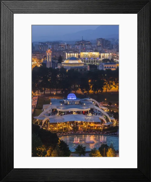 Framed Print : Albania, Tirana, elevated overview of Rinia Park and Taiwan Restaurant complex Framed Print : Albania, Tirana, elevated overview of Rinia Park and Taiwan Restaurant complex