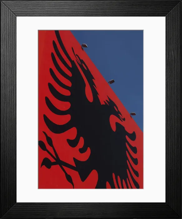 Framed Print : Albania, Tirana, Boulevard Deshmoret e Kombit, Albanian flag mural