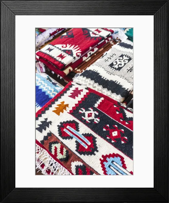 Framed Print : Albania, Kruja, town bazaar, carpets Framed Print : Albania, Kruja, town bazaar, carpets