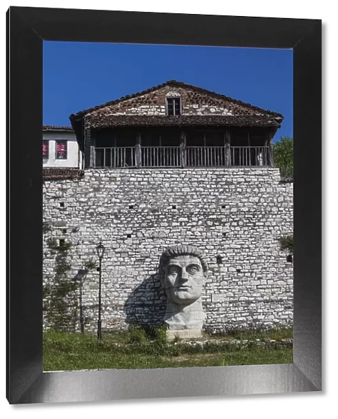 Albania, Berat, Kala Citadel, large head sculpture