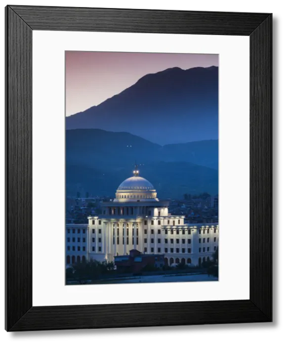 Framed Print : Albania, Berat, Berat University building, elevated view, dawn Framed Print : Albania, Berat, Berat University building, elevated view, dawn