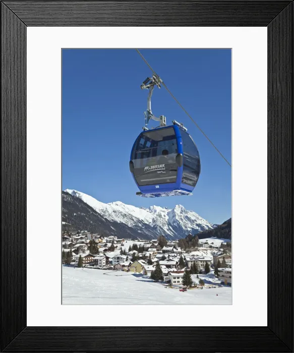 Framed Print : Austria, Tirol. St. Anton am Arlberg, Gondola over the lower resort slopes Framed Print : Austria, Tirol. St. Anton am Arlberg, Gondola over the lower resort slopes