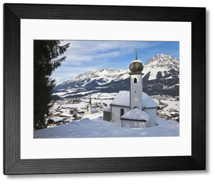 Framed Print : Churches of Ellmau ski resort, Wilder Kaiser mountains beyond, Tirol, Austria Framed Print : Churches of Ellmau ski resort, Wilder Kaiser mountains beyond, Tirol, Austria