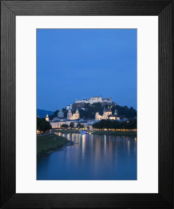 Framed Print : Austria, Salzburg, View of Salzach River and Hohensalzburg Castle above The Old City Framed Print : Austria, Salzburg, View of Salzach River and Hohensalzburg Castle above The Old City