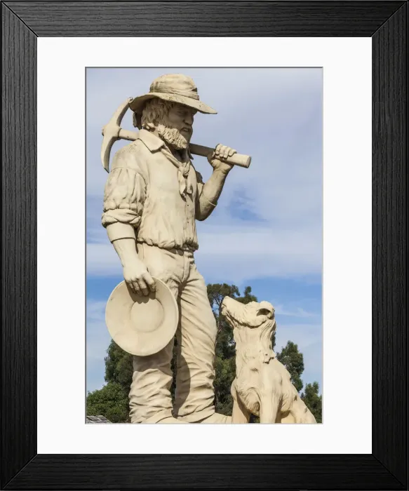 Framed Print : Australia, Victoria, VIC, Ballarat, statue of gold miner and dog Framed Print : Australia, Victoria, VIC, Ballarat, statue of gold miner and dog