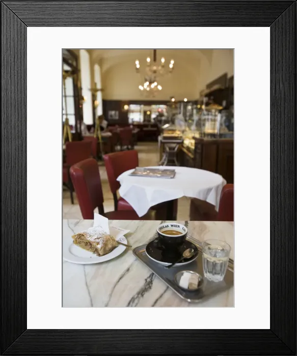 Framed Print : Apple Strudel and Coffee, Cafe Diglas, Vienna, Austria Framed Print : Apple Strudel and Coffee, Cafe Diglas, Vienna, Austria
