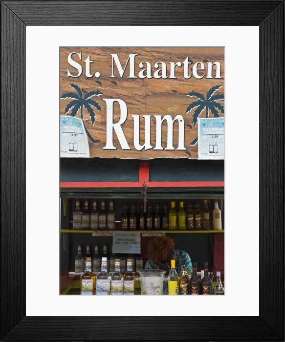 Framed Print : Caribbean, Netherlands Antilles, Sint Maarten, Rum shop in Philipsburg Framed Print : Caribbean, Netherlands Antilles, Sint Maarten, Rum shop in Philipsburg