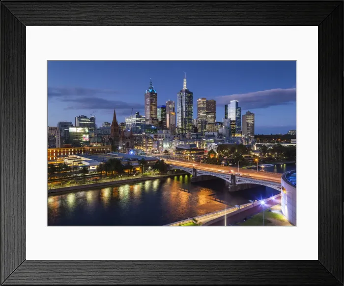 Framed Print : Australia, Victoria, VIC, Melbourne, skyline with Yarra River and Princess Bridge