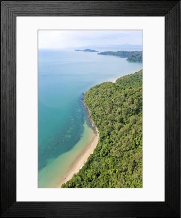 Framed Print : Aerial view of rain forest and beach, Daintree Forest, Daintree National Park, nr Cairns