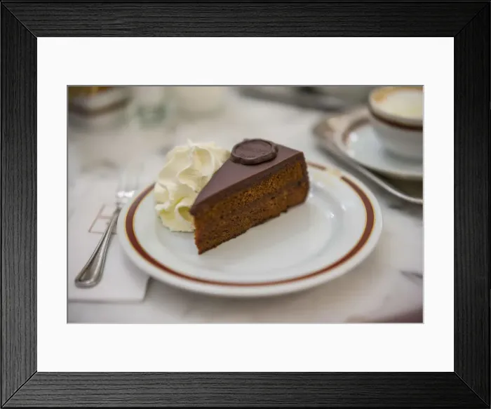 Framed Print : Austria, Vienna, Cafe Sacher, slice of Sacher Torte Framed Print : Austria, Vienna, Cafe Sacher, slice of Sacher Torte