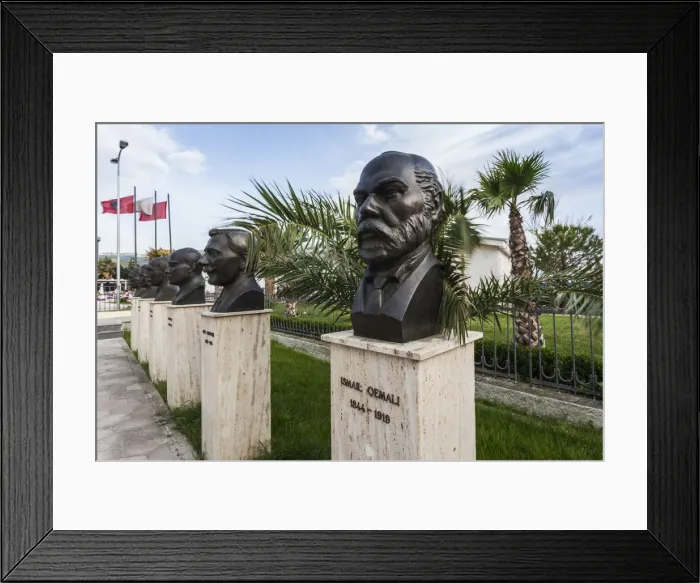Framed Print : Albania, Vlora, Museum of Independence, busts of fighters for Albanian Independence