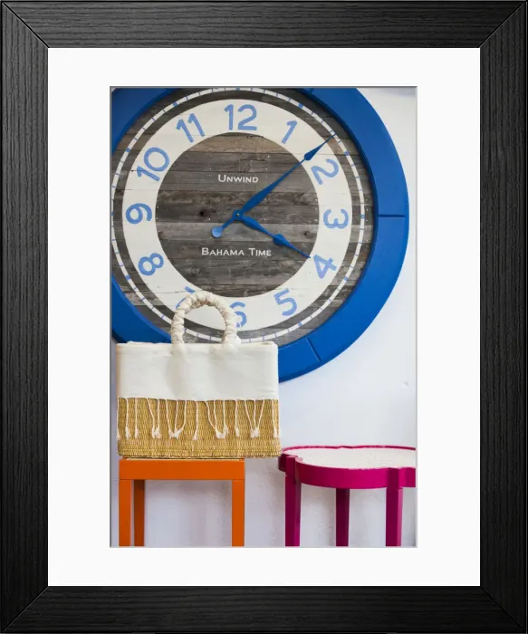 Framed Print : Bahamas, Eleuthera Island, Harbour Island, Dunmore Town, clock display Framed Print : Bahamas, Eleuthera Island, Harbour Island, Dunmore Town, clock display