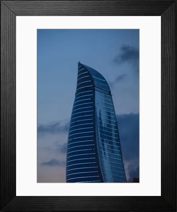 Framed Print : Azerbaijan, Baku, View of one of the three Flame Towers at dusk Framed Print : Azerbaijan, Baku, View of one of the three Flame Towers at dusk