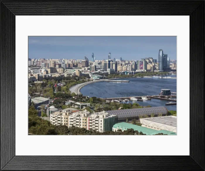 Framed Print : Azerbaijan, Baku, high angle view of city skyline from the west Framed Print : Azerbaijan, Baku, high angle view of city skyline from the west