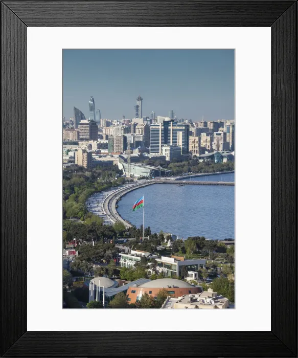 Framed Print : Azerbaijan, Baku, high angle view of city skyline from the west Framed Print : Azerbaijan, Baku, high angle view of city skyline from the west