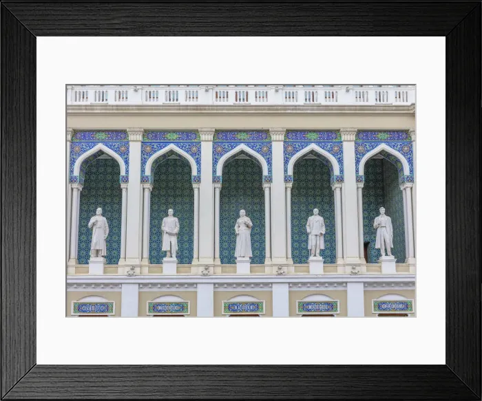 Framed Print : Nizami Museum of Azerbaijani Literature, statues of famous Azerbaijani writers, Baku