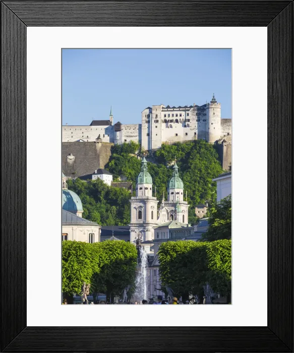 Framed Print : Austria, Salzburg, View of Hohensalzburg Castle from Mirabell Palace and Gardens Framed Print : Austria, Salzburg, View of Hohensalzburg Castle from Mirabell Palace and Gardens