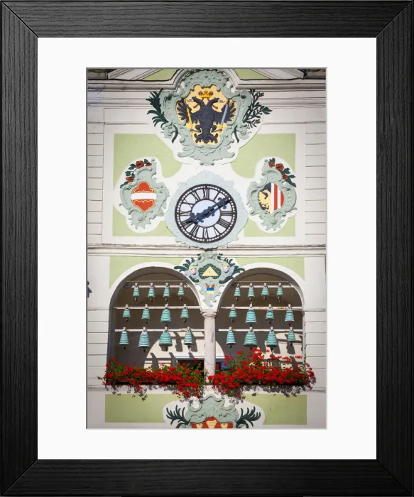 Framed Print : Decorative facade of Gmundens Town Hall (Rathaus), Gmunden, Salzkammergut, Upper Framed Print : Decorative facade of Gmundens Town Hall (Rathaus), Gmunden, Salzkammergut, Upper