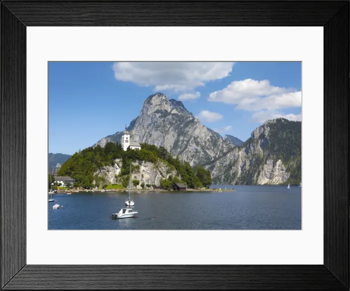 Framed Print : Johannesberg Chapel & Lake Traunsee, Traunkirchen, Salzkammergut, Upper Austria, Austria
