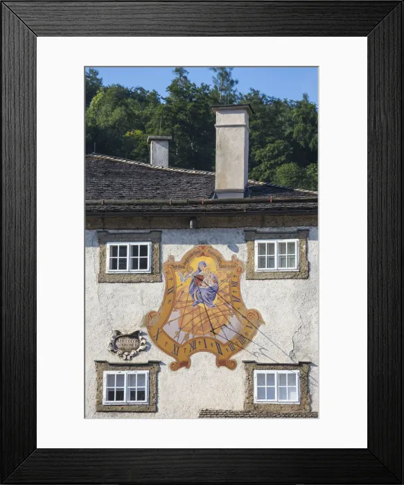 Framed Print : Austria, Salzburg, Mozartplaz, Sundial on facade of Michaelstor - Michaels gate Framed Print : Austria, Salzburg, Mozartplaz, Sundial on facade of Michaelstor - Michaels gate