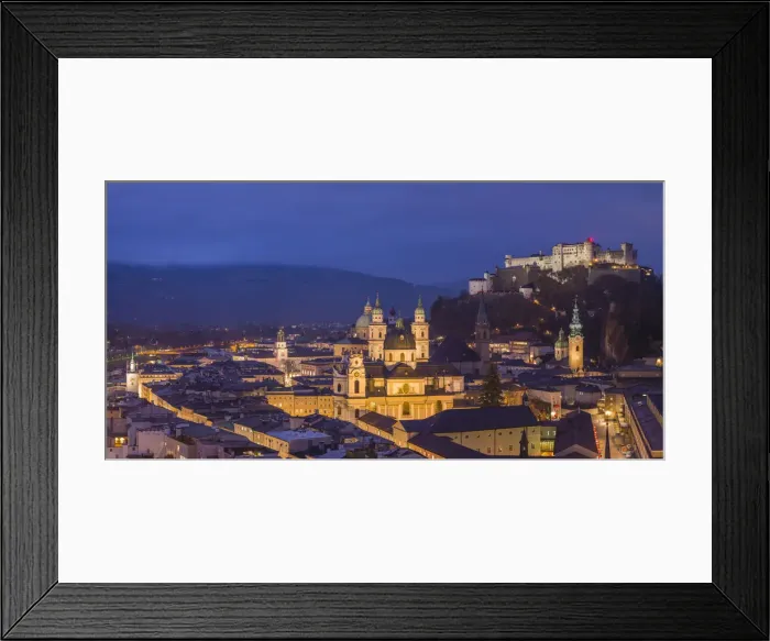 Framed Print : Austria, Salzburgerland, Salzburg, elevated city view, dusk Framed Print : Austria, Salzburgerland, Salzburg, elevated city view, dusk