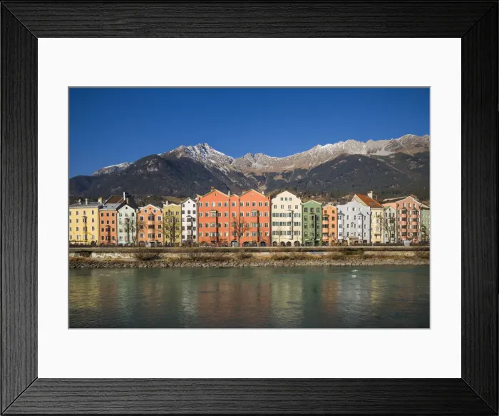 Framed Print : Austria, Tyrol, Innsbruck, buildings along the Inn River riverfront Framed Print : Austria, Tyrol, Innsbruck, buildings along the Inn River riverfront