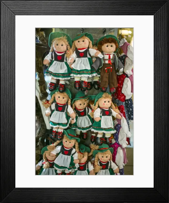 Framed Print : Austria, Tyrol, Innsbruck, souvenir dolls in traditional Austrian clothes Framed Print : Austria, Tyrol, Innsbruck, souvenir dolls in traditional Austrian clothes