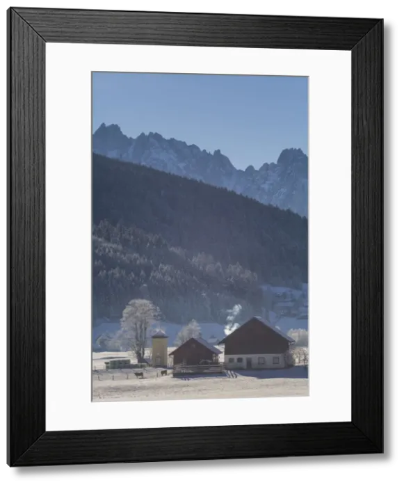 Framed Print : Austria, Upper Austria, Gosau, village view, winter Framed Print : Austria, Upper Austria, Gosau, village view, winter