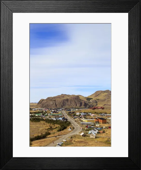 Framed Print : Argentina, Patagonia, El Chalten town seen from Fitzroy trail Framed Print : Argentina, Patagonia, El Chalten town seen from Fitzroy trail
