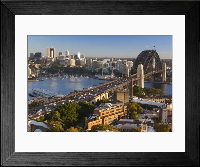 Framed Print : Australia, New South Wales, NSW, Sydney, Sydney Harbour Bridge, elevated view, dawn