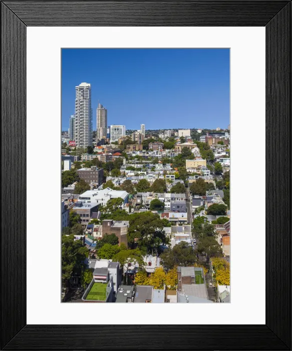 Framed Print : Australia, New South Wales, NSW, Sydney, elevated view of Kings Cross area Framed Print : Australia, New South Wales, NSW, Sydney, elevated view of Kings Cross area