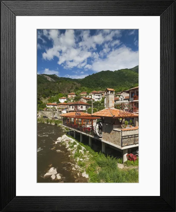 Framed Print : Bulgaria, Southern Mountains, Bachkovo, riverside restaurants Framed Print : Bulgaria, Southern Mountains, Bachkovo, riverside restaurants