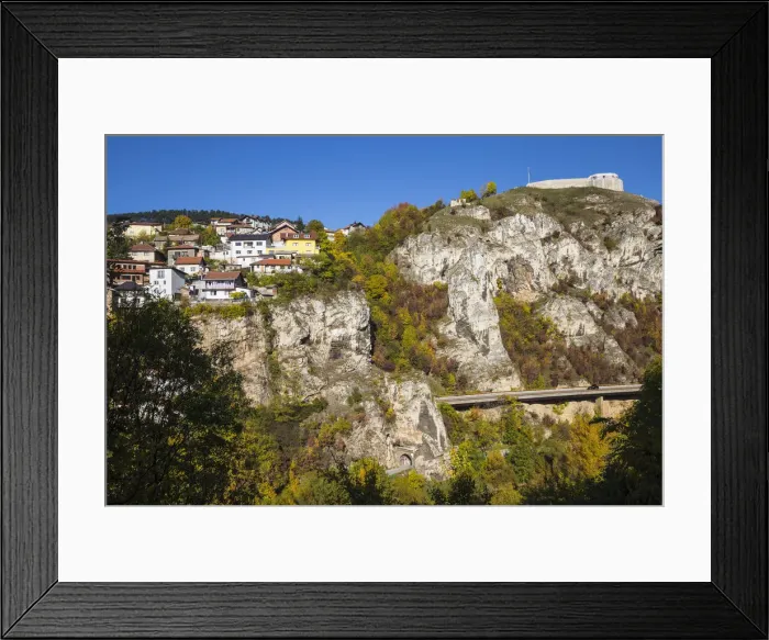 Framed Print : Bosnia and Herzegovina, Sarajevo, View towards Vratnik Citadel - also known as Bijela Framed Print : Bosnia and Herzegovina, Sarajevo, View towards Vratnik Citadel - also known as Bijela