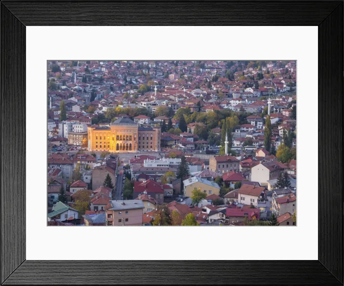 Framed Print : Bosnia and Herzegovina, Sarajevo, View of City looking towards City Hall Framed Print : Bosnia and Herzegovina, Sarajevo, View of City looking towards City Hall