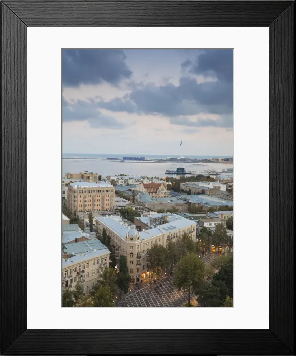 Framed Print : Azerbaijan, Baku, View of city looking over Fountain Square to Baku Crystal Hall Framed Print : Azerbaijan, Baku, View of city looking over Fountain Square to Baku Crystal Hall