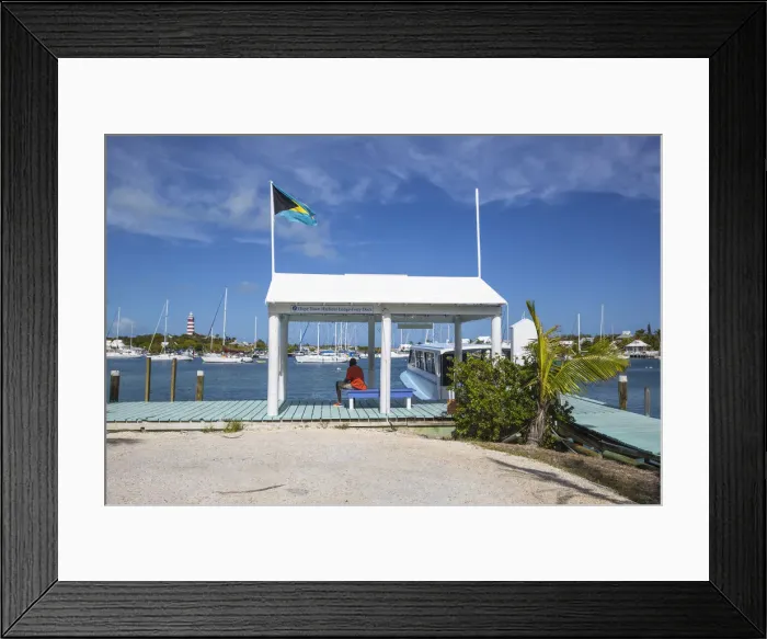 Framed Print : Bahamas, Abaco Islands, Elbow Cay, Hope Town, Hope Town Island Lodge Hotel ferry dock