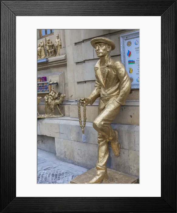 Framed Print : Sculpture near building of Taze Bey publuc bath, Baku, Azerbaijan