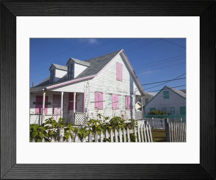 Framed Print : Bahamas, Abaco Islands, Green Turtle Cay, Houses in New Plymouth Framed Print : Bahamas, Abaco Islands, Green Turtle Cay, Houses in New Plymouth