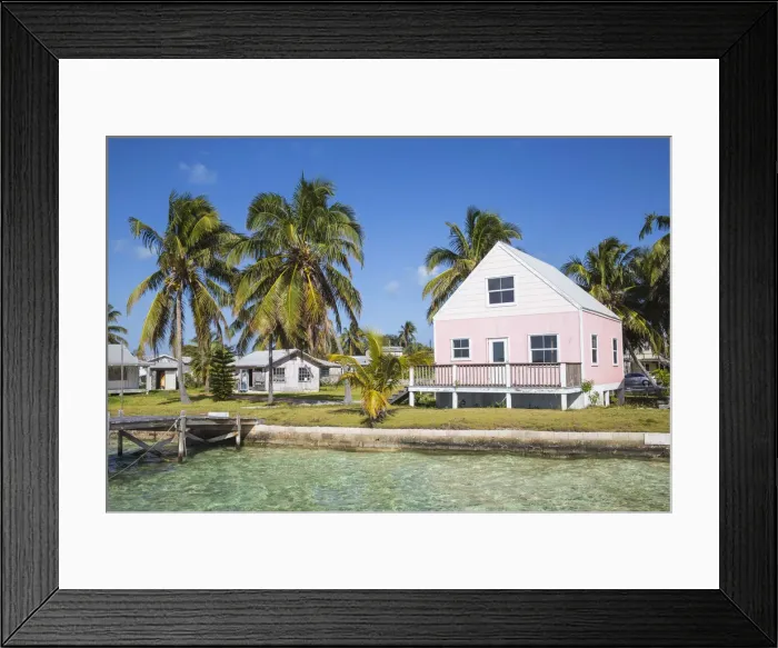 Framed Print : Bahamas, Abaco Islands, Green Turtle Cay, New Plymouth, Oceanfront wooden houses