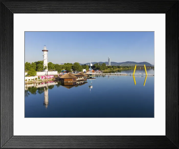 Framed Print : Austria, Vienna, Donau City, Lighthouse, Sunken City and the Ponte Cagrana Pontoon Framed Print : Austria, Vienna, Donau City, Lighthouse, Sunken City and the Ponte Cagrana Pontoon