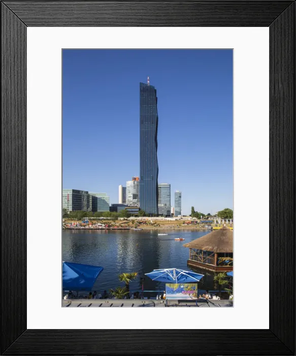 Framed Print : Austria, Vienna, Donau City, People at Sunken City bar area next to the New Danube river Framed Print : Austria, Vienna, Donau City, People at Sunken City bar area next to the New Danube river
