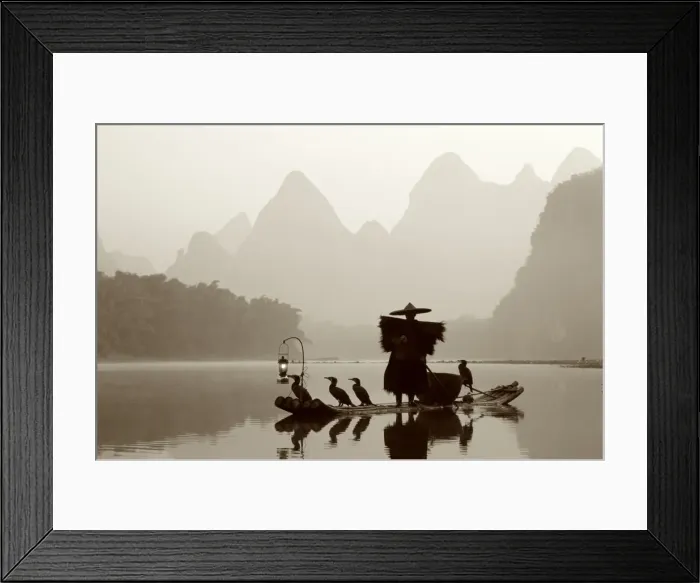 Framed Print : Li River  /  Cormorant Fisherman  /  Dawn, Guilin  /  Yangshou, Guangxi Province, China