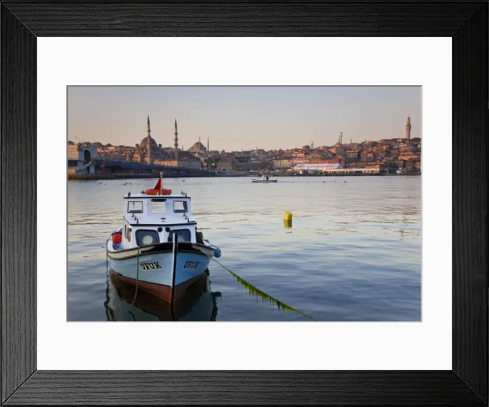Framed Print : Boat on The Bosphorus, mosque on skyline, Istanbul, Turkey Framed Print : Boat on The Bosphorus, mosque on skyline, Istanbul, Turkey
