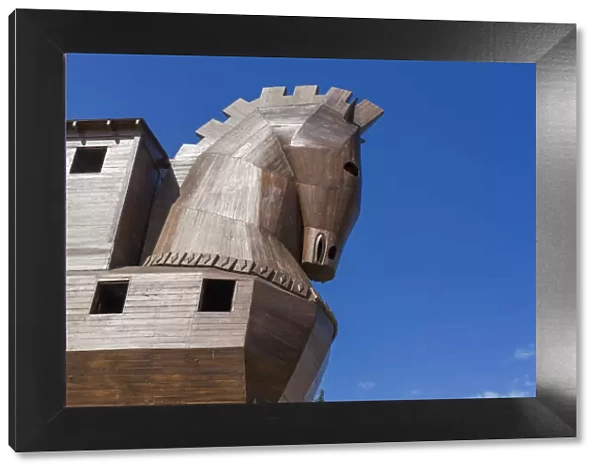 Modern wooden sculpture of Trojan horse, Troy, Canakkale Province, Turkey