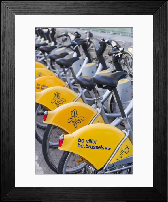 Framed Print : Belgium, Brussels, Molenbeek, Canal District, Villo! rental bicycles Framed Print : Belgium, Brussels, Molenbeek, Canal District, Villo! rental bicycles