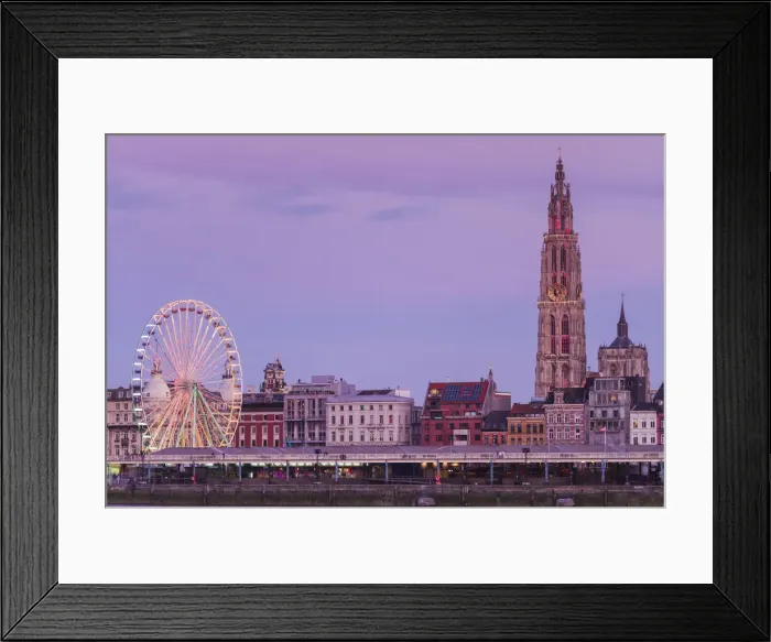 Framed Print : Belgium, Antwerp, city skyine from the Scheldt River, dusk Framed Print : Belgium, Antwerp, city skyine from the Scheldt River, dusk