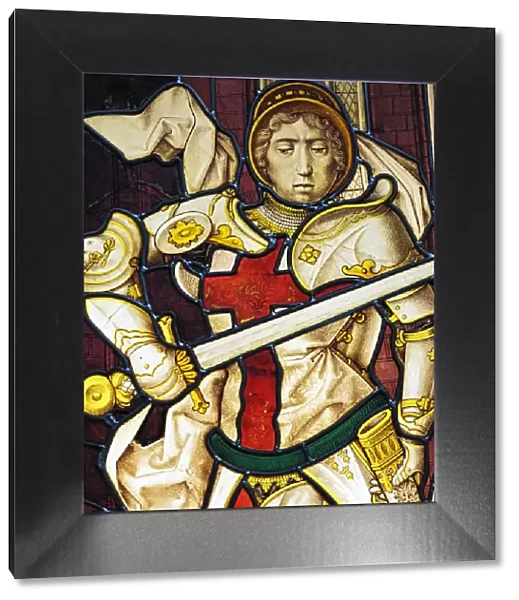 Glass painting with St. George (1500s), Church of Our Lady, Bruges, Belgium