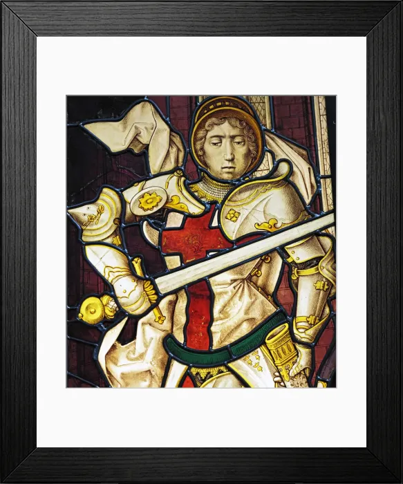 Framed Print : Glass painting with St. George (1500s), Church of Our Lady, Bruges, Belgium Framed Print : Glass painting with St. George (1500s), Church of Our Lady, Bruges, Belgium